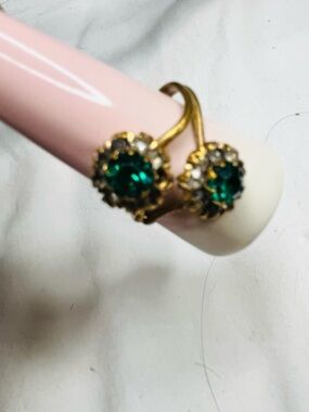 Vintage 1950 Gold-Tone Emerald Crystal Floral Ring - Women Jewelry